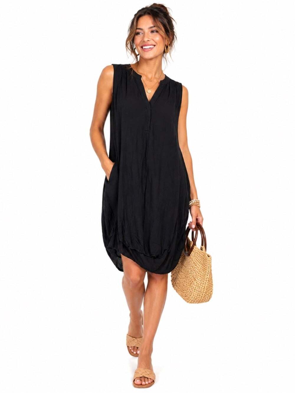 Violet Claire Dress L Black Sleeveless High Low Hem Flowy Lightweight Midi Chic